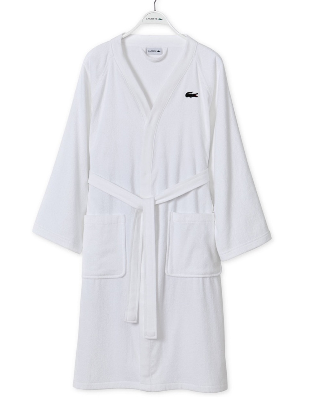 Lacoste White Bathrobe with Embroidered Croc